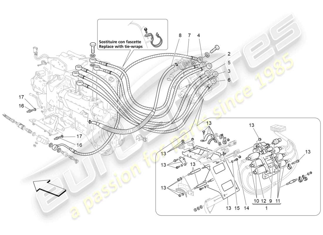 maserati granturismo mc stradale (2012) gearbox activation hydraulics: power unit part diagram