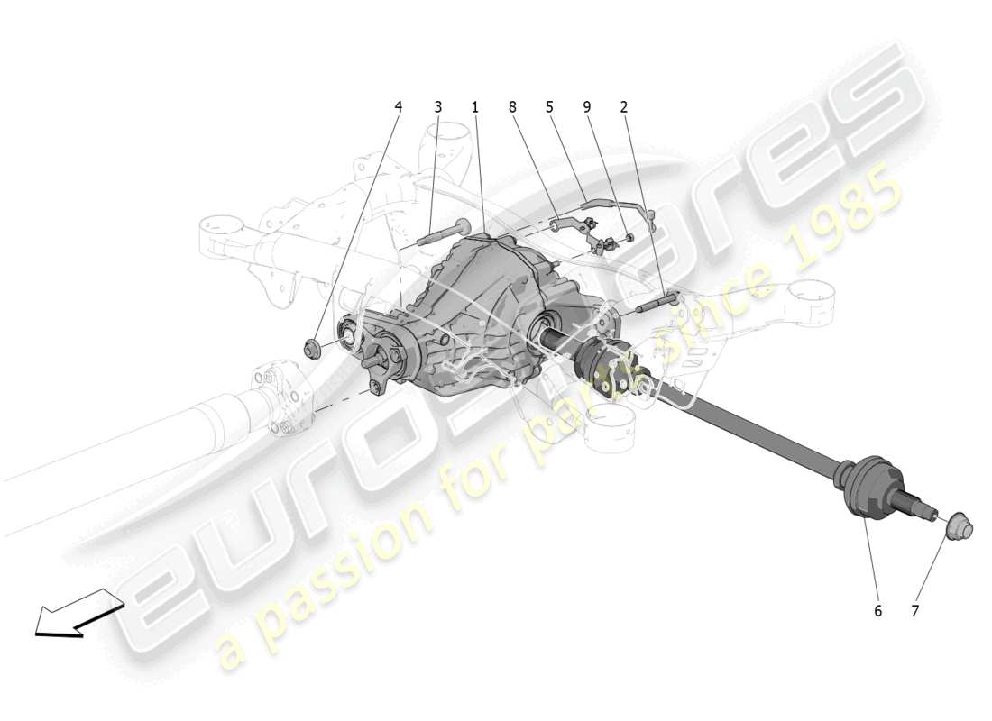 maserati grecale gt (2023) differential and rear axle shafts parts diagram