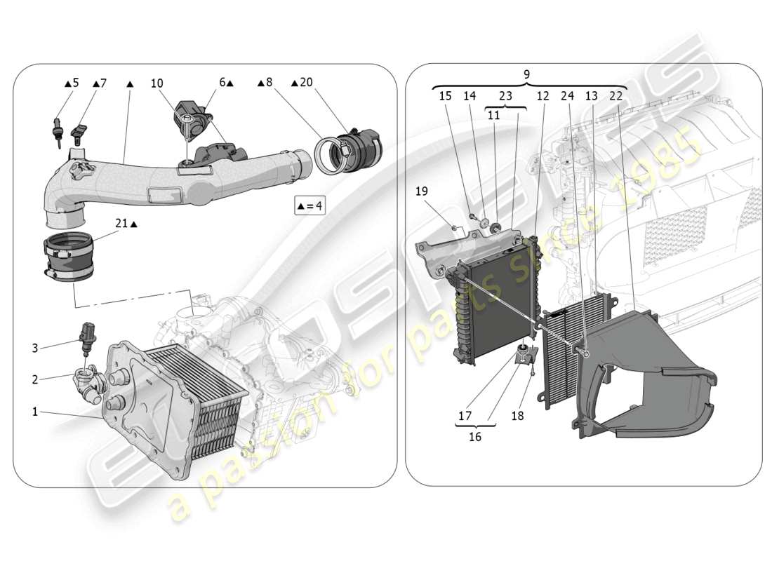 maserati grecale gt (2023) intercooler system parts diagram