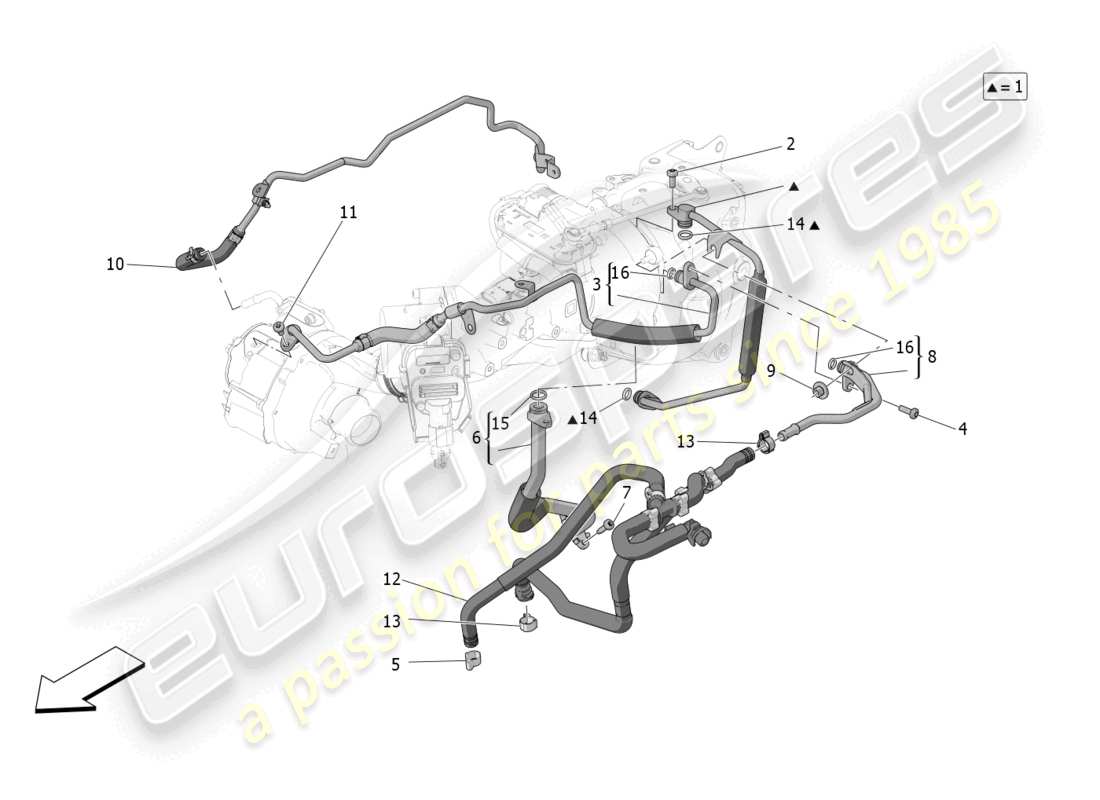 maserati grecale gt (2023) turbocharging system: lubrication and cooling parts diagram