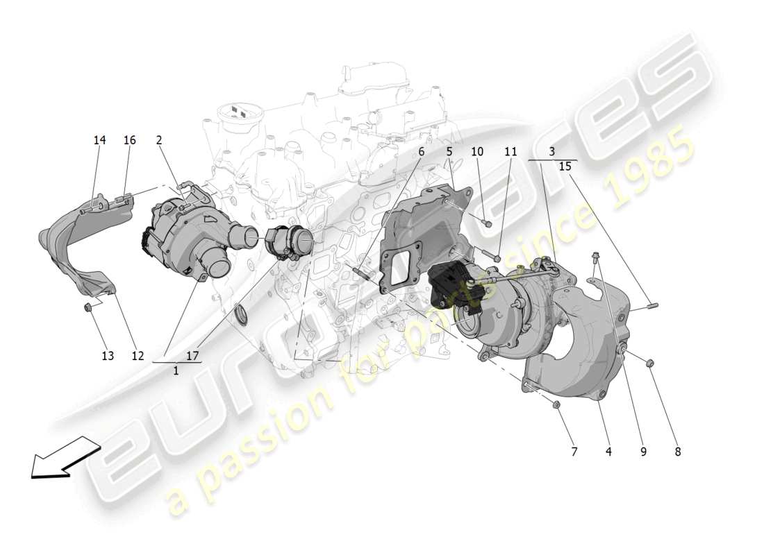 maserati grecale gt (2023) turbocharging system: equipments parts diagram