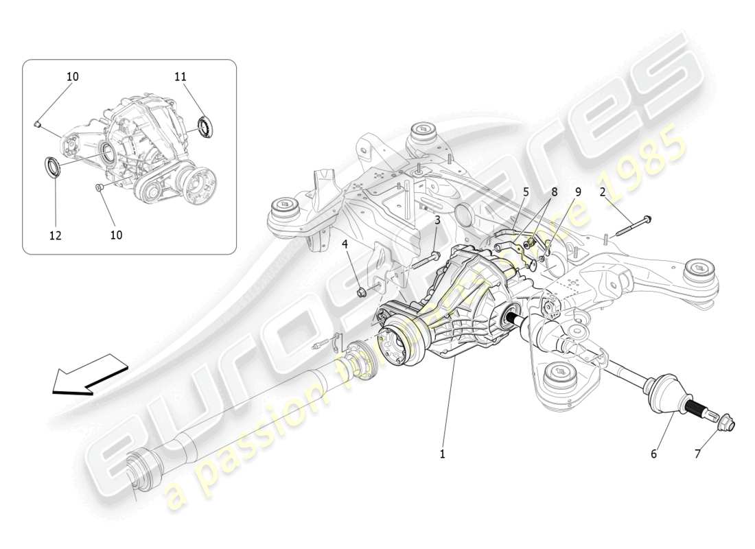 maserati levante gt (2022) differential and rear axle shafts part diagram