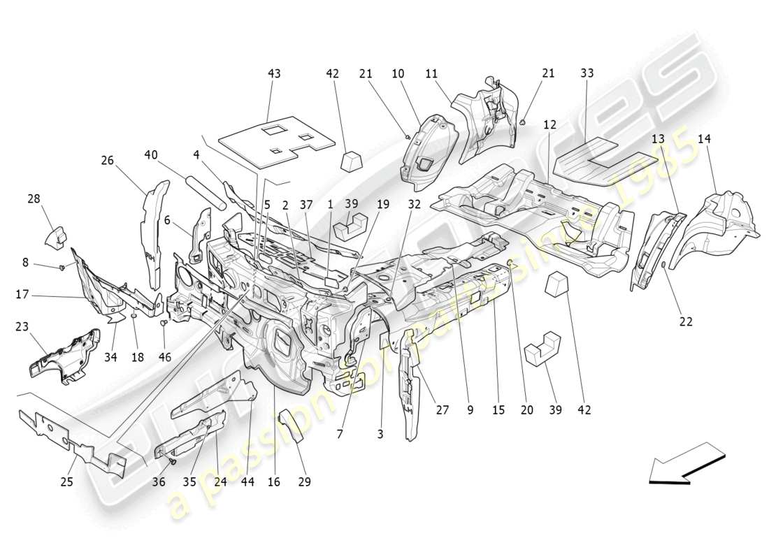 maserati ghibli (2014) sound-proofing panels inside the vehicle parts diagram