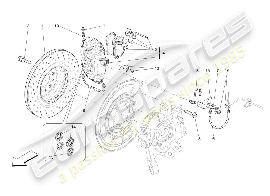 maserati ghibli (2014) braking devices on rear wheels parts diagram