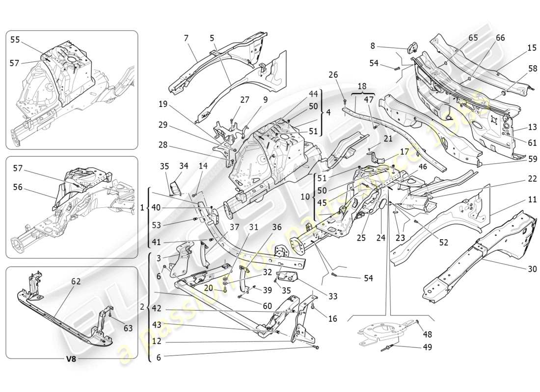 maserati ghibli (2014) front structural frames and sheet panels part diagram