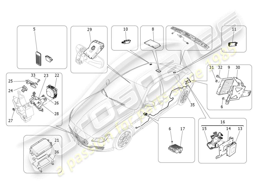 a part diagram from the maserati quattroporte m156 (2017 onwards) parts catalogue