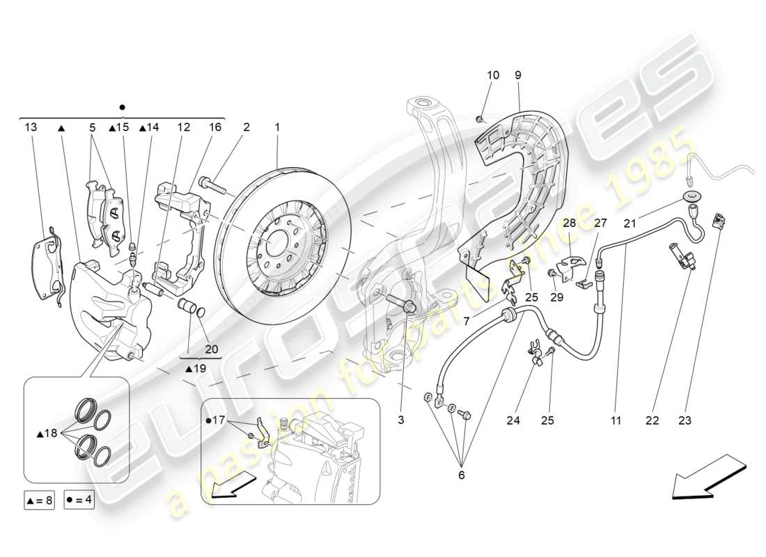 maserati levante gt (2022) braking devices on front wheels part diagram