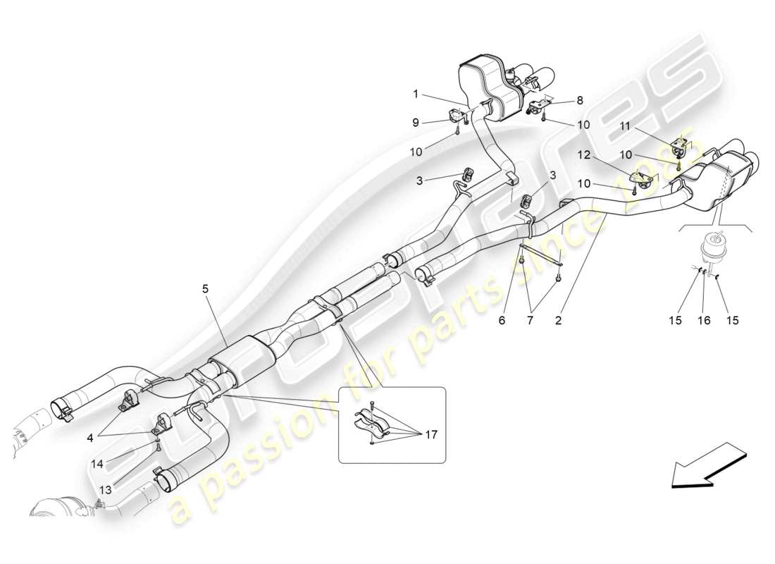 maserati ghibli (2015) silencers parts diagram