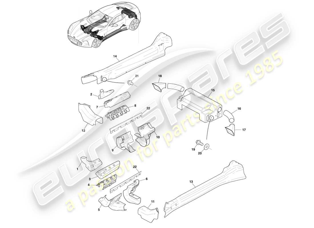 aston martin one-77 (2011) heatshield subsystem part diagram