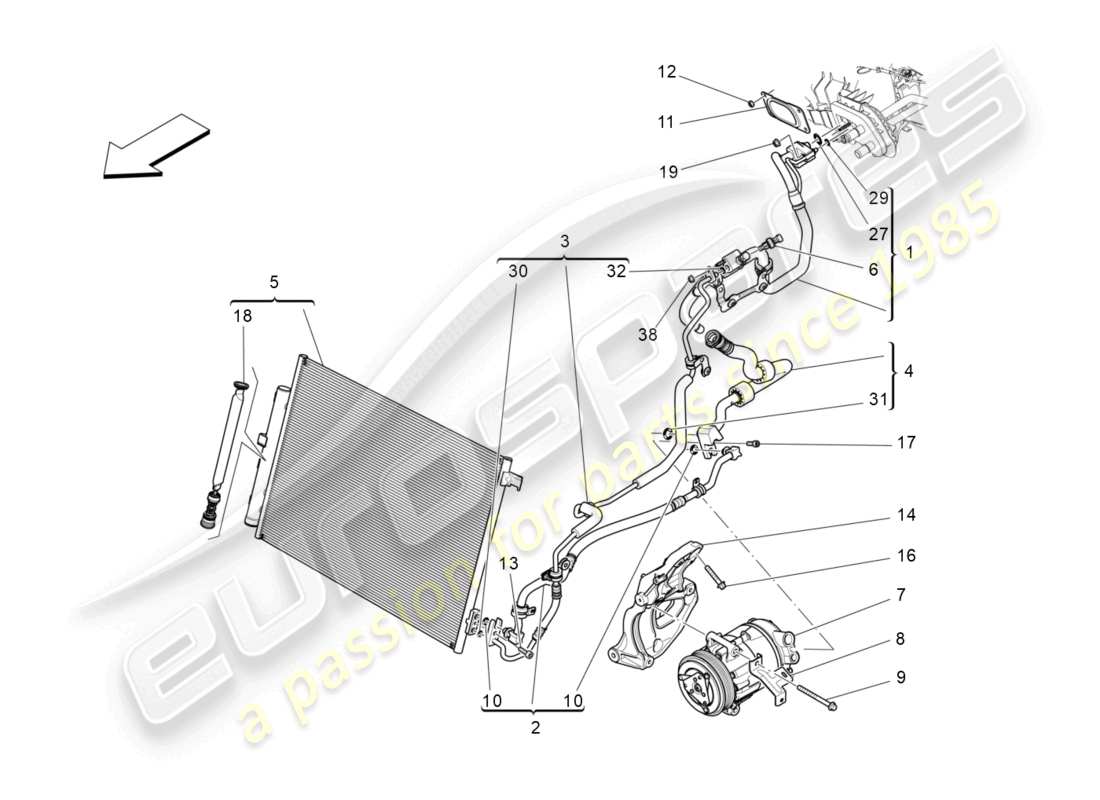 maserati ghibli (2014) a/c unit: engine compartment devices parts diagram