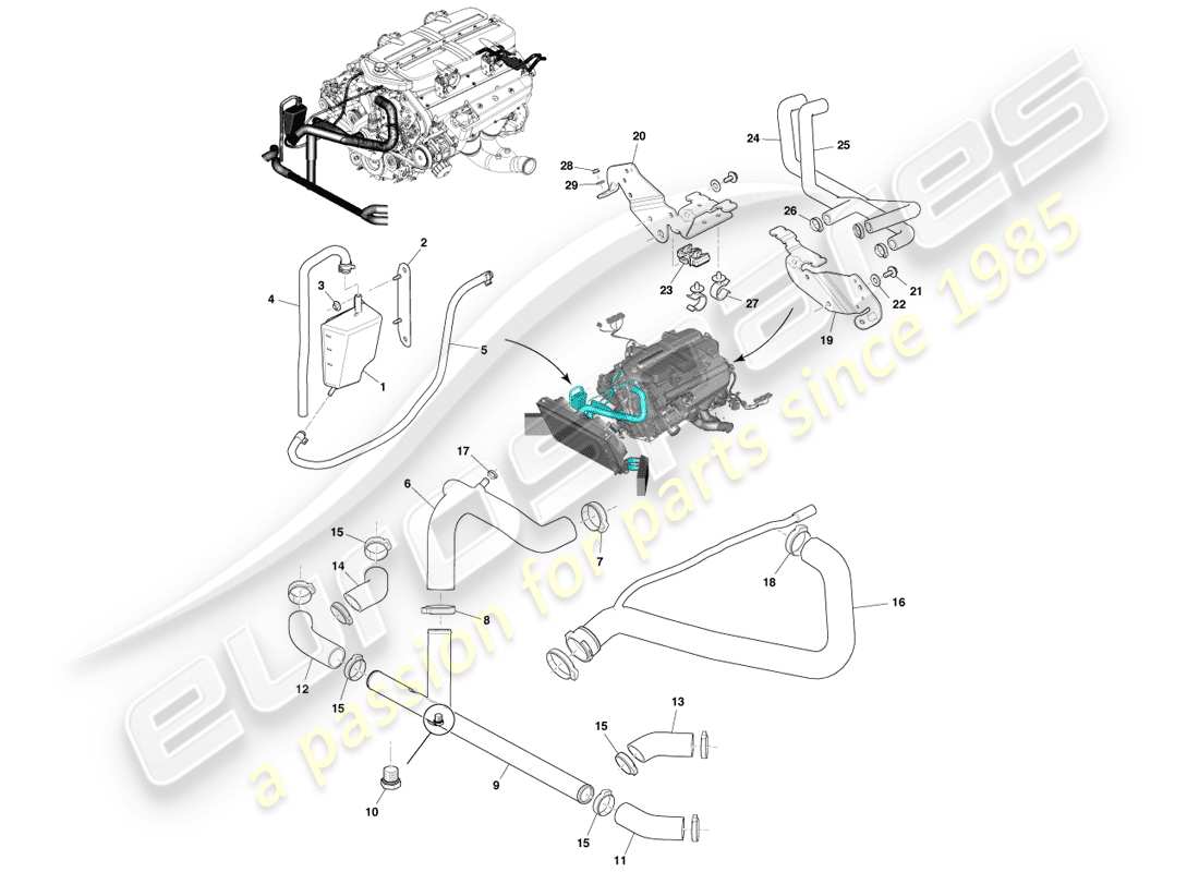 aston martin one-77 (2011) coolant reservoir & hoses part diagram