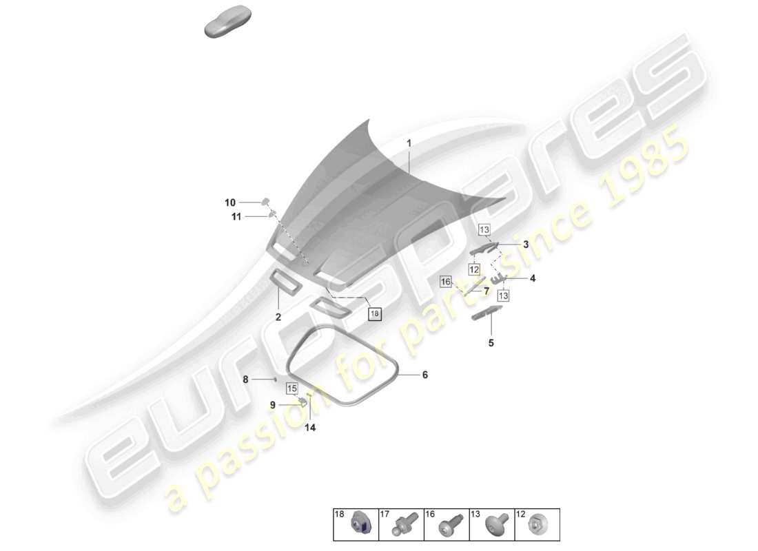 porsche 992 gt3/rs/st (2022) bonnet part diagram