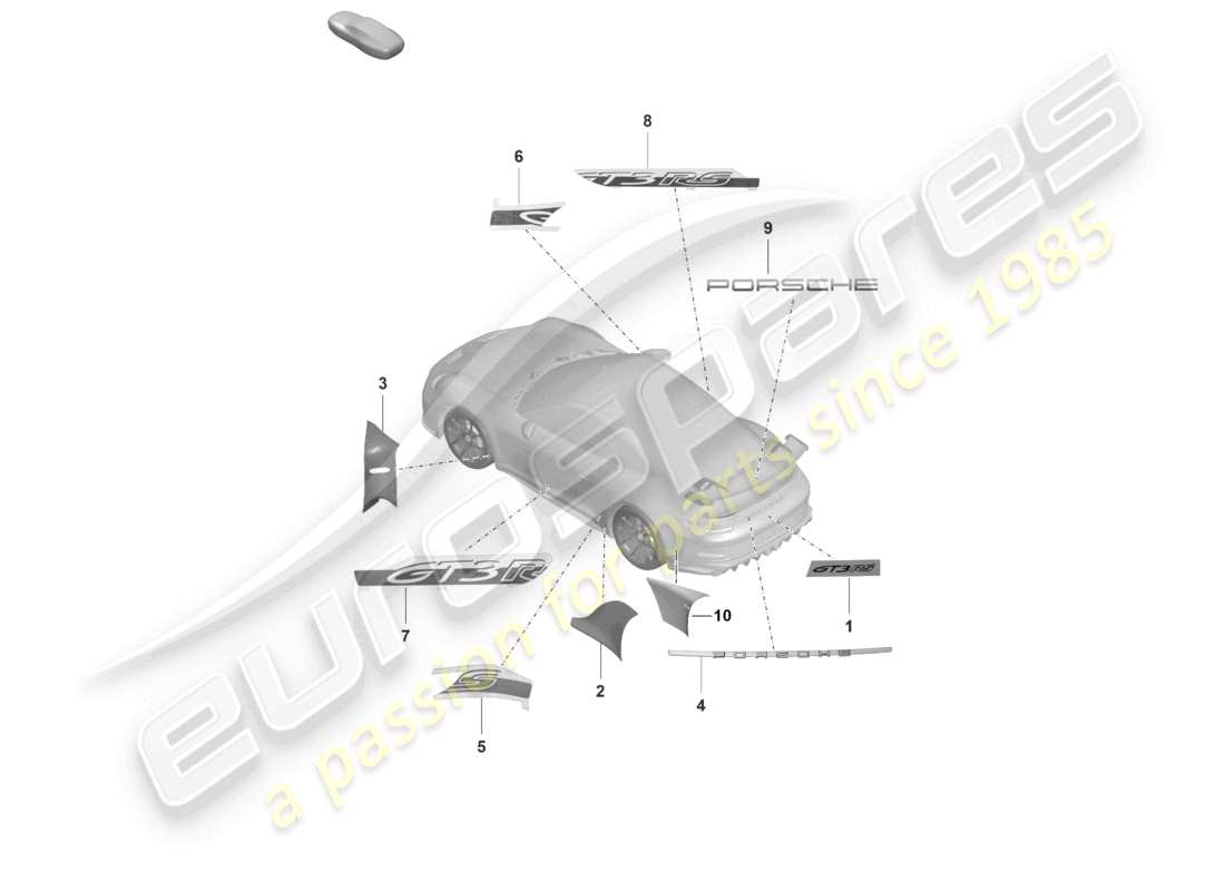 porsche 992 gt3/rs/st (2024) inscriptions/lettering part diagram