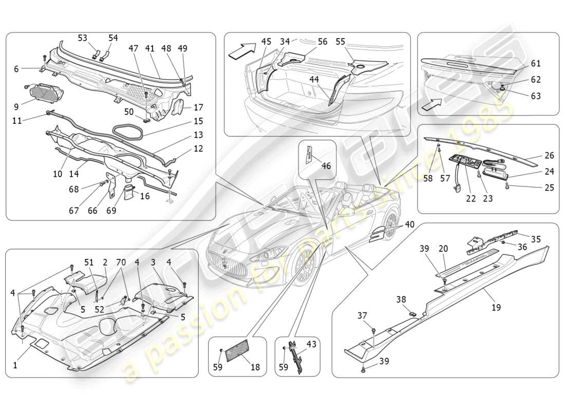 maserati grancabrio mc (2013) shields, trims and covering panels part diagram