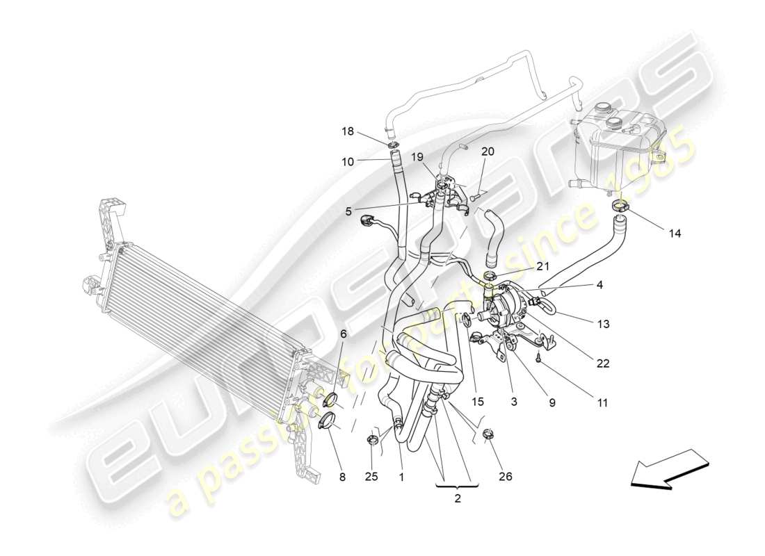 maserati ghibli fragment (2022) cooling system: nourice and lines part diagram