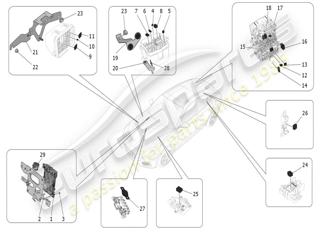 maserati grecale modena (2023) relays, fuses and boxes parts diagram