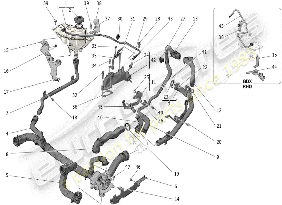 maserati grecale modena (2023) cooling system: nourice and lines part diagram