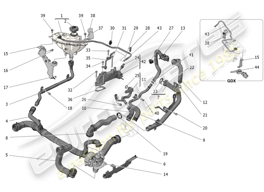 maserati grecale gt (2023) cooling system: nourice and lines parts diagram