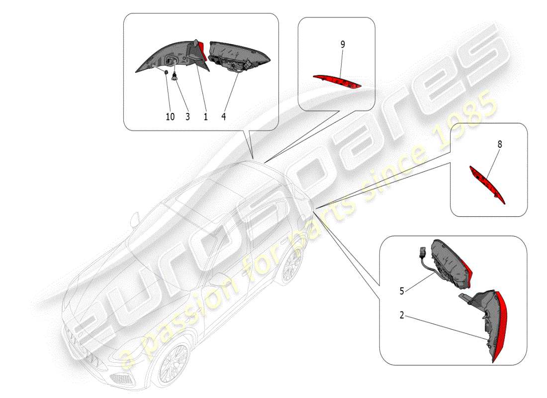 maserati grecale modena (2023) taillight clusters part diagram