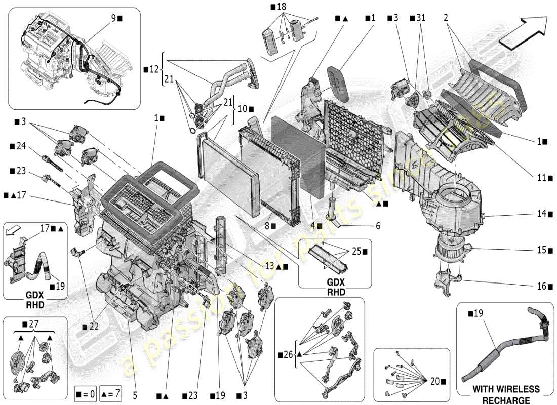 maserati grecale modena (2023) a/c unit: dashboard devices part diagram