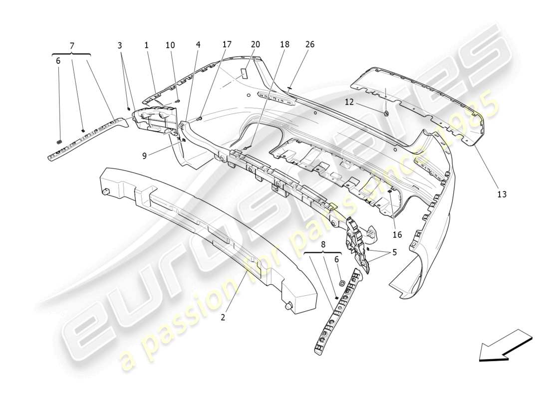 maserati ghibli fragment (2022) rear bumper parts diagram