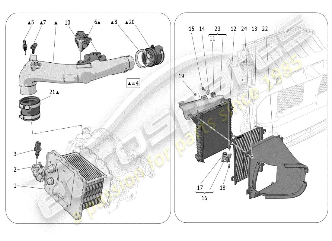 maserati grecale modena (2023) intercooler system part diagram