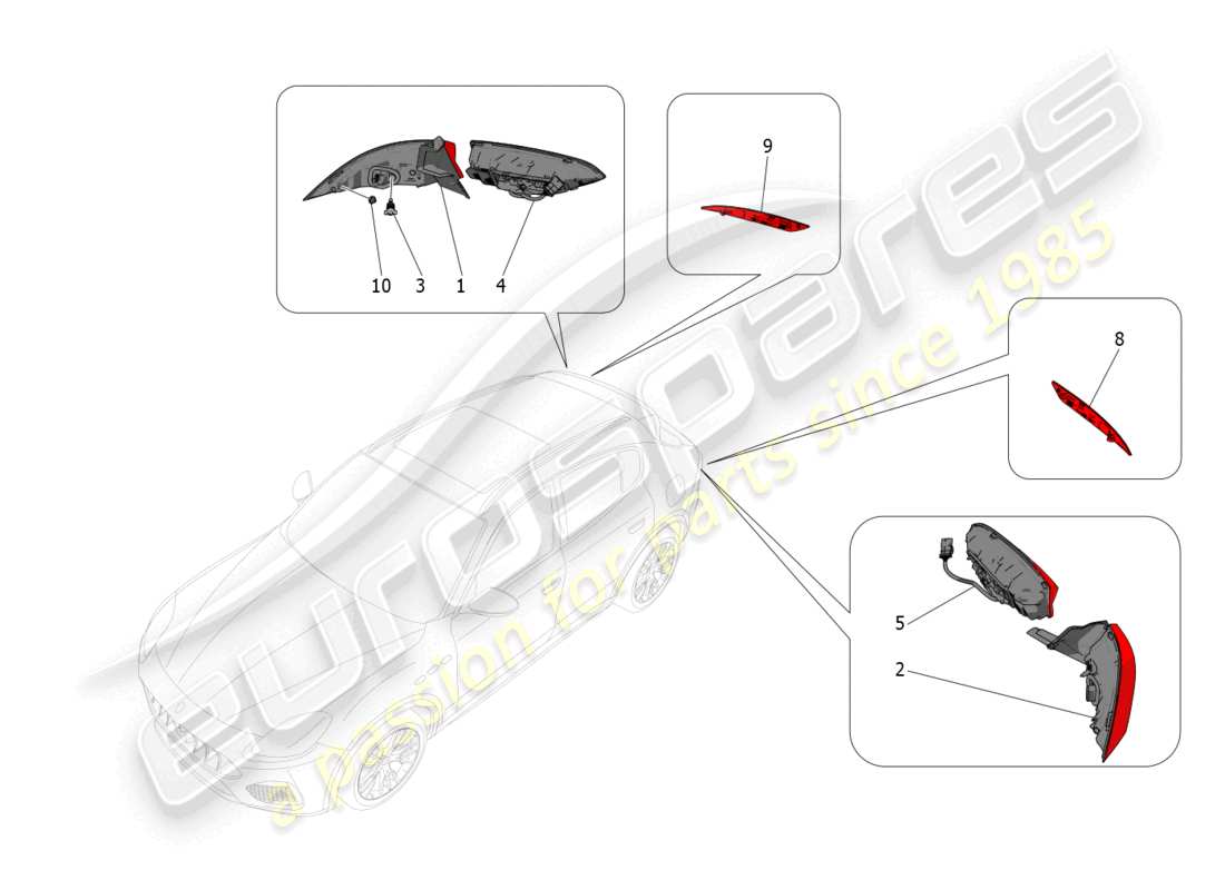 maserati grecale gt (2023) taillight clusters parts diagram