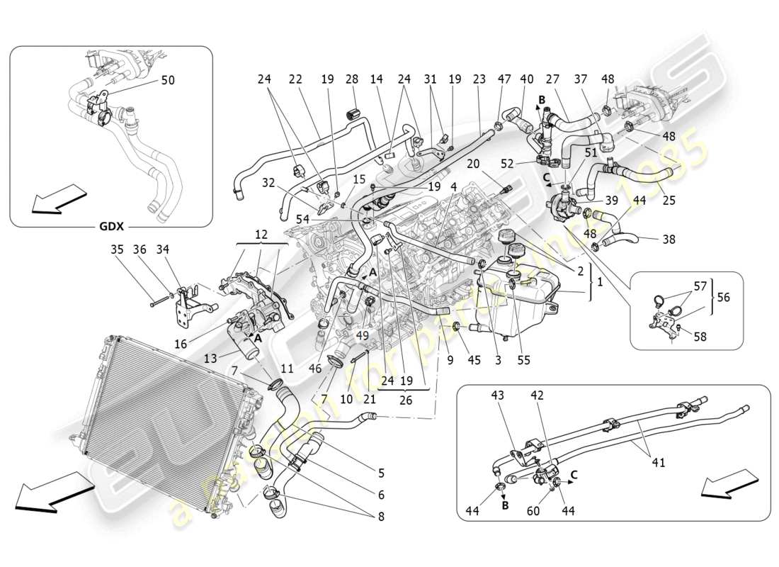 maserati levante modena (2022) cooling system: nourice and lines part diagram