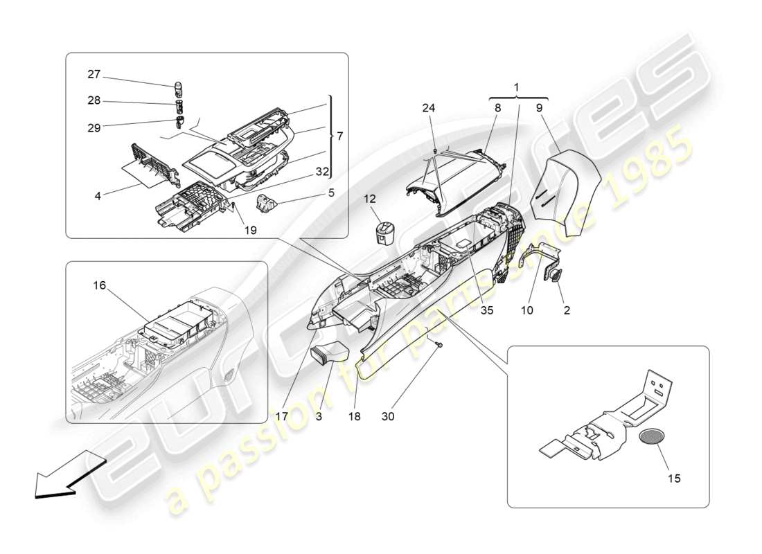 maserati levante (2019) accessory console and centre console parts diagram