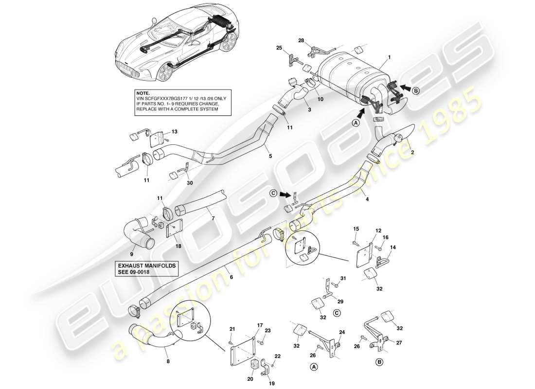 aston martin one-77 (2011) exhaust system parts diagram