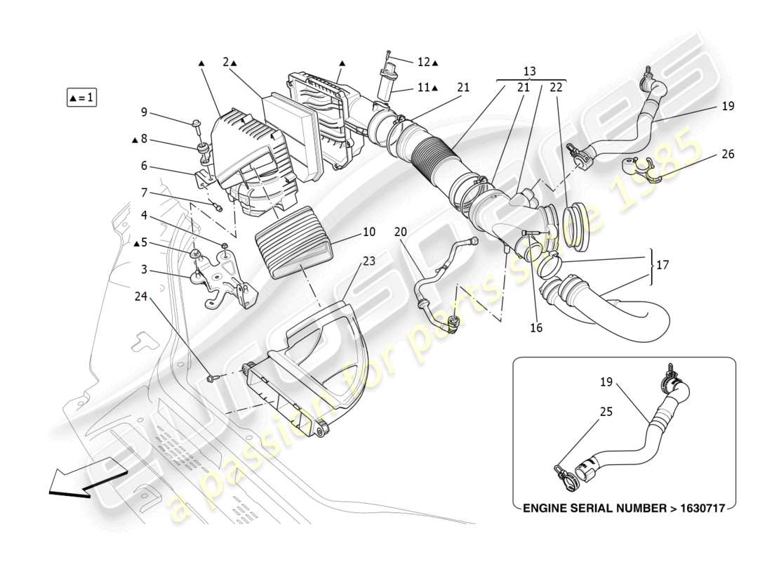 maserati levante gt (2022) air filter, air intake and ducts part diagram