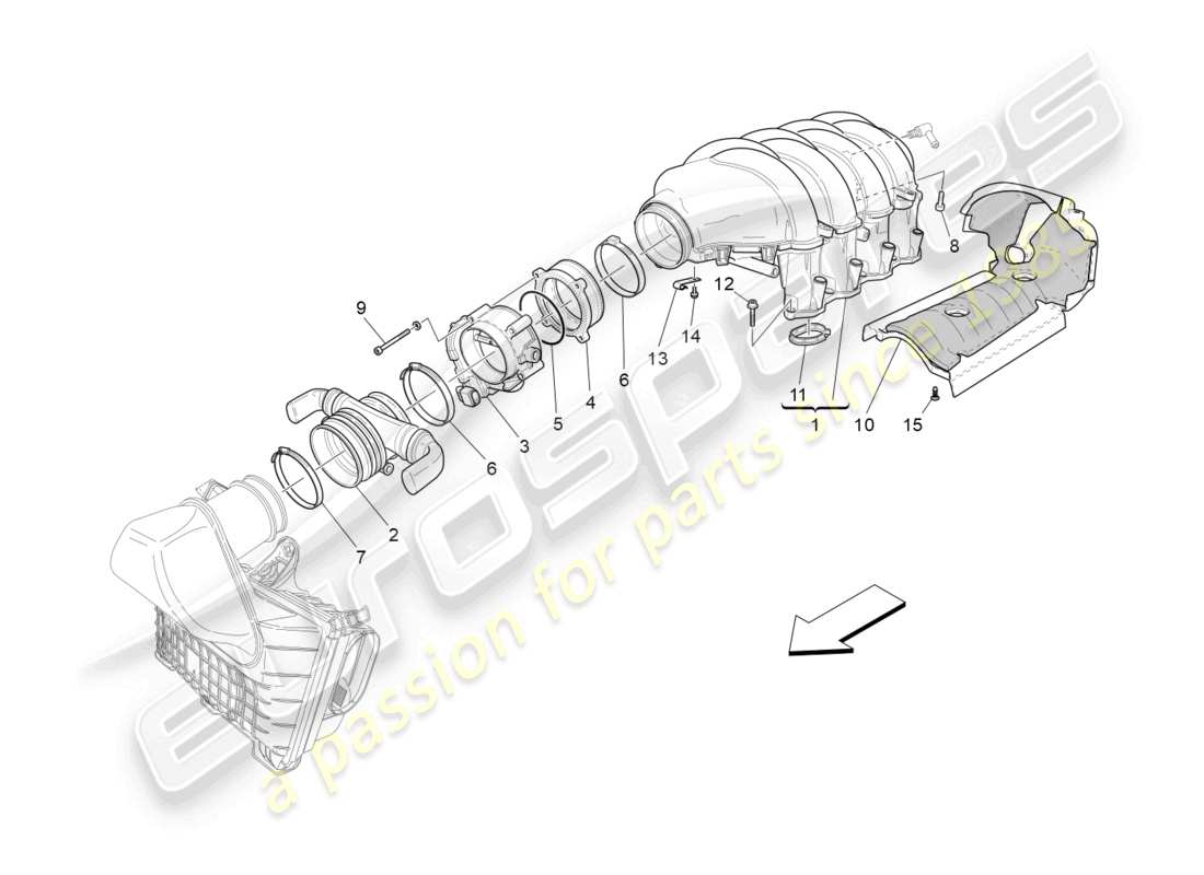 maserati granturismo mc stradale (2011) intake manifold and throttle body parts diagram