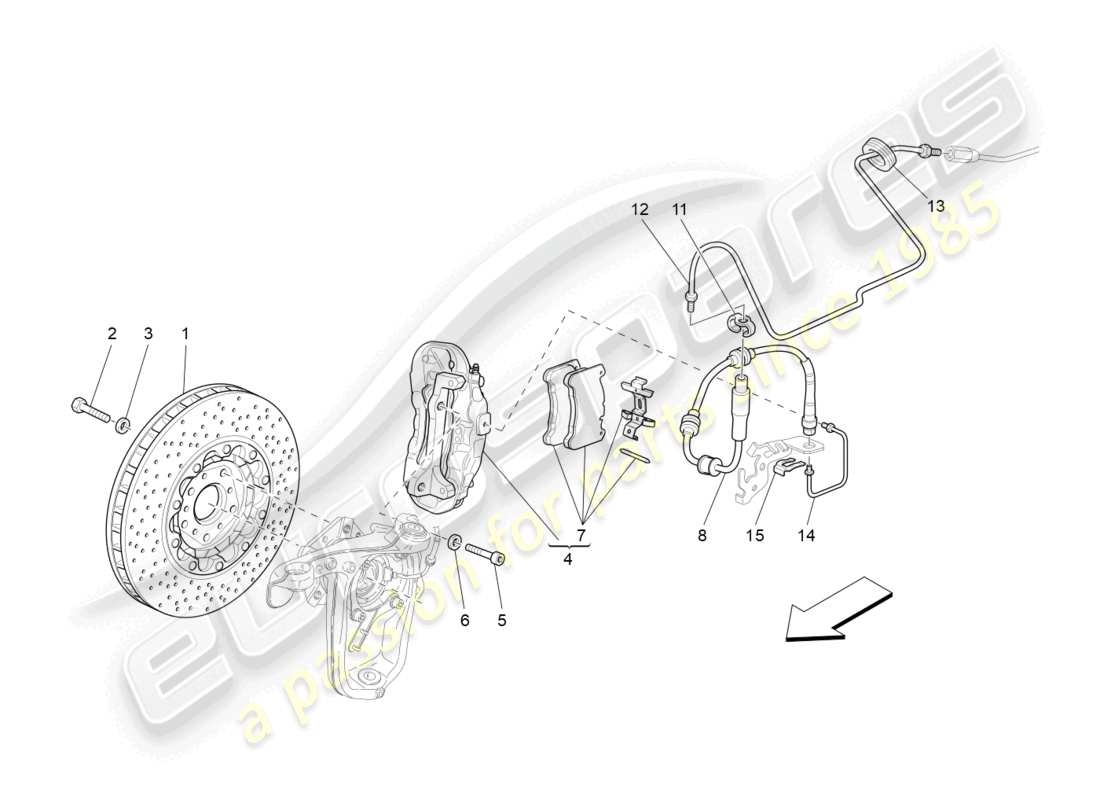 maserati granturismo mc stradale (2011) braking devices on front wheels part diagram