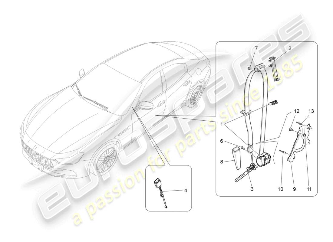 maserati ghibli fragment (2022) front seatbelts parts diagram