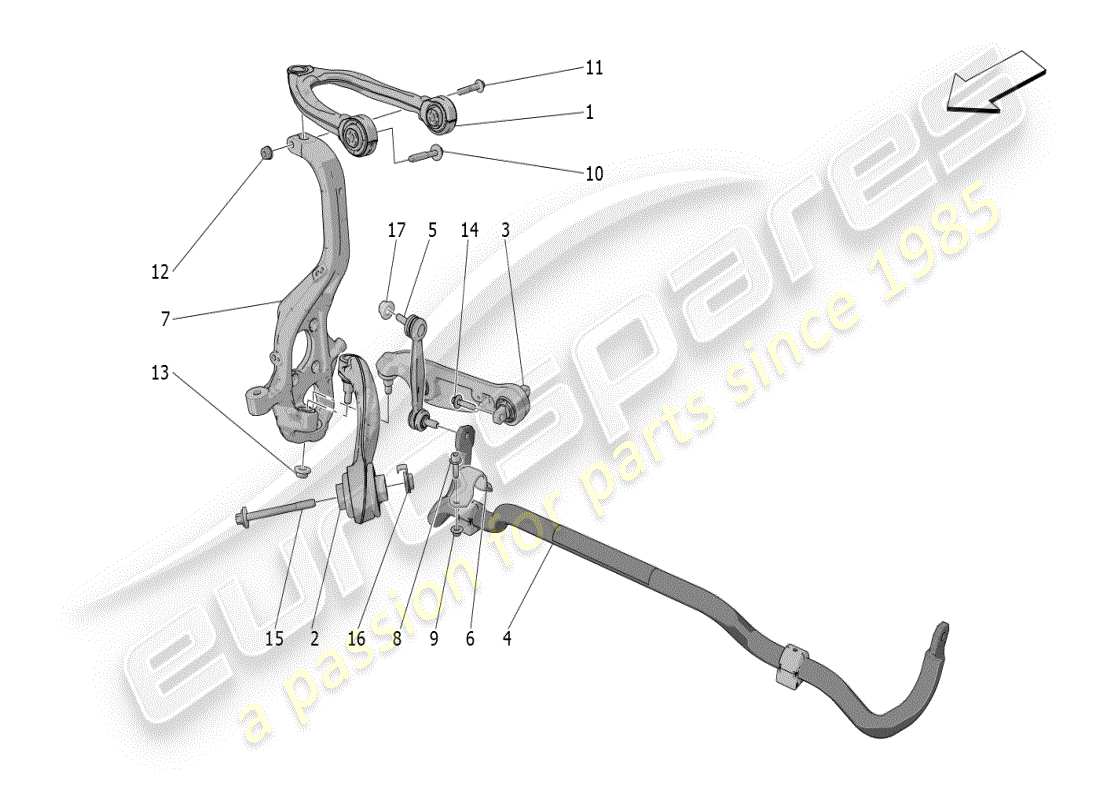 maserati grecale modena (2023) front suspension part diagram