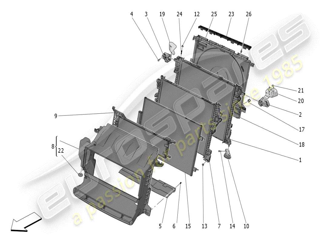 maserati grecale modena (2023) cooling: air radiators and ducts parts diagram