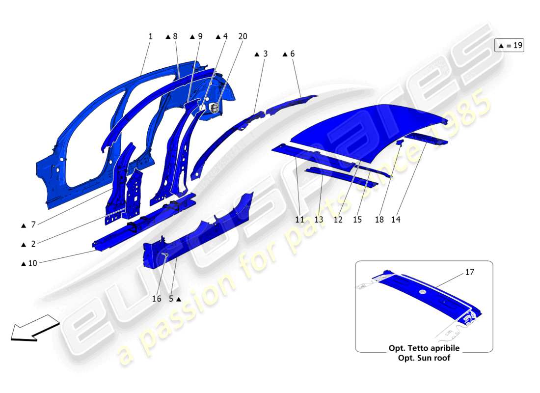 maserati grecale gt (2023) bodywork and central outer trim panels parts diagram