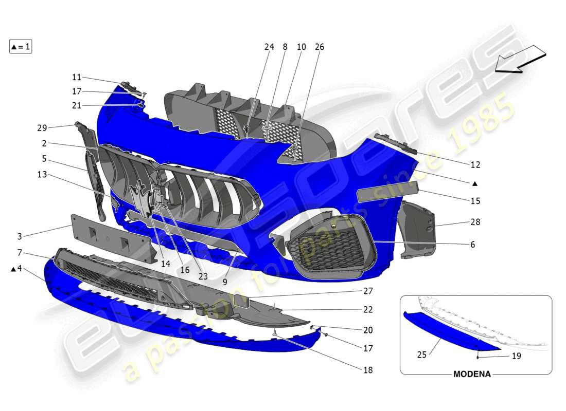 maserati grecale gt (2023) front bumper parts diagram