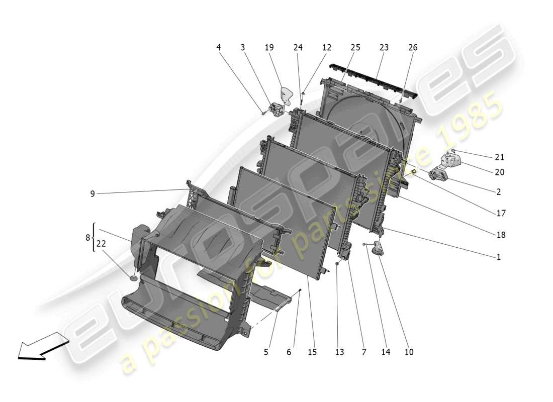 maserati grecale gt (2023) cooling: air radiators and ducts parts diagram