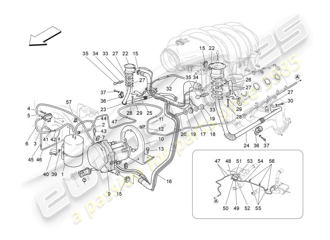 maserati granturismo mc stradale (2012) additional air system part diagram
