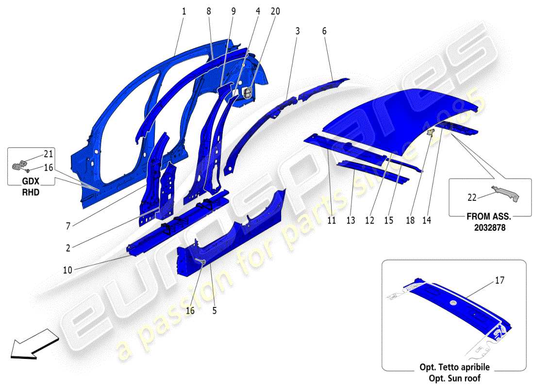 maserati grecale modena (2023) bodywork and central outer trim panels part diagram