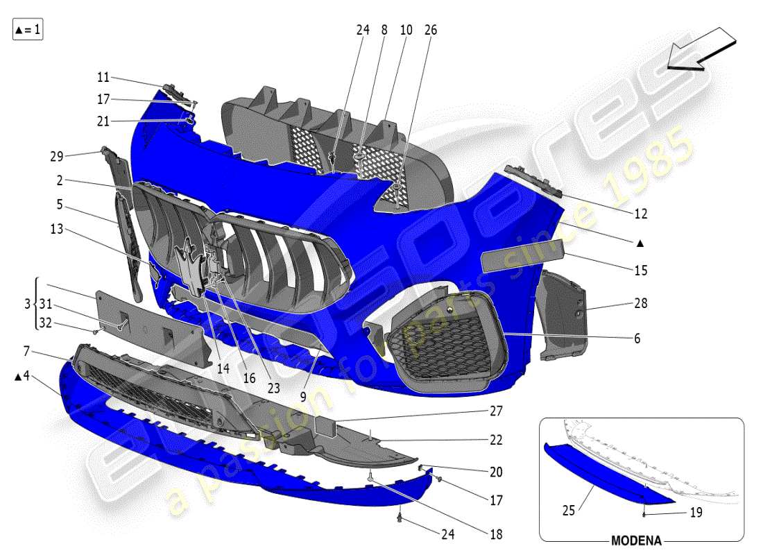 maserati grecale modena (2023) front bumper part diagram