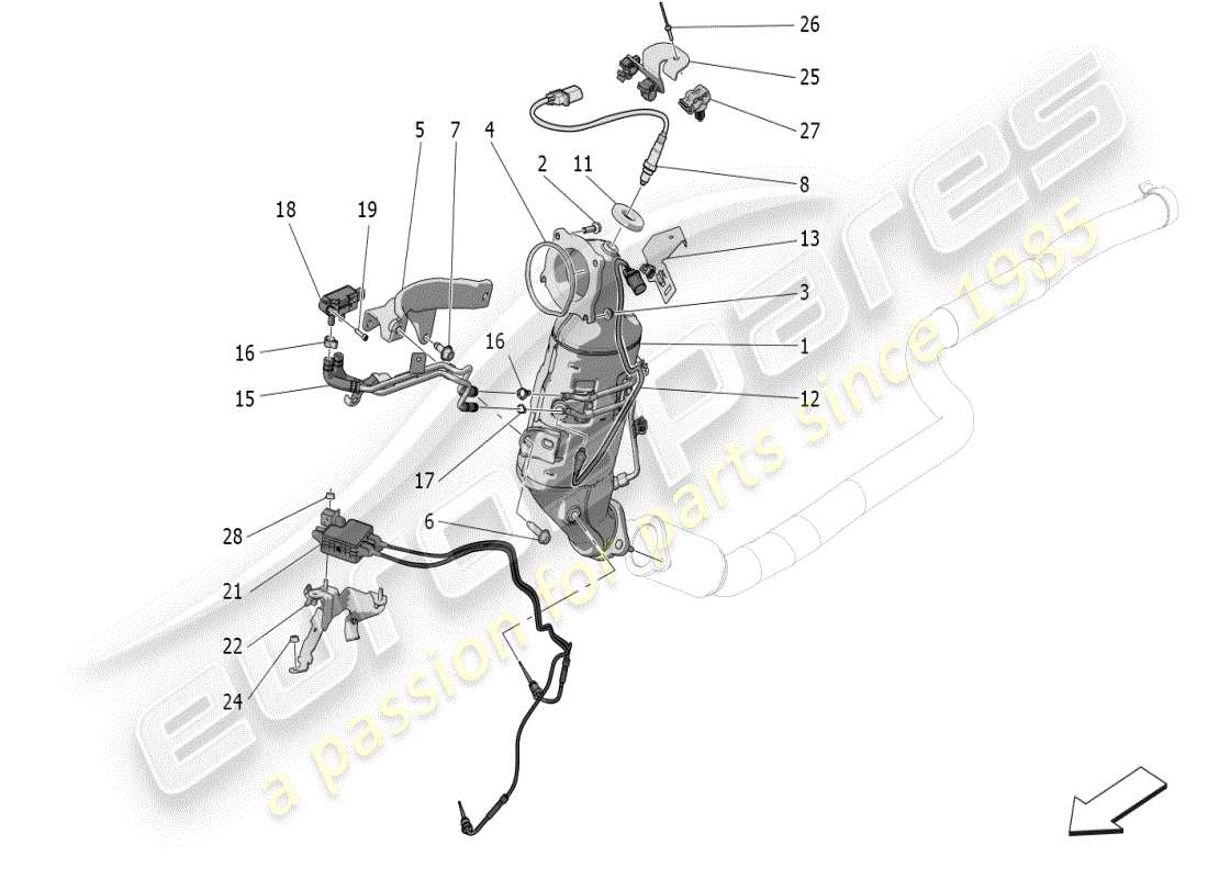 maserati grecale modena (2023) pre-catalytic converters and catalytic converters parts diagram