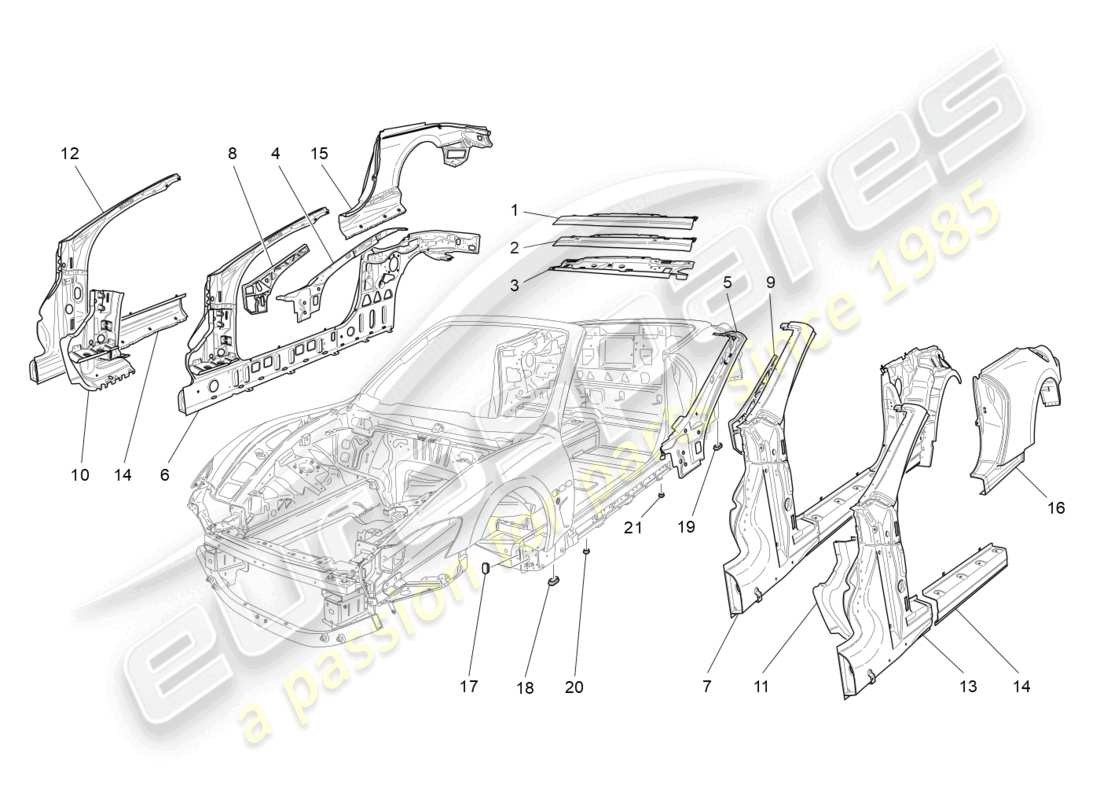 maserati grancabrio mc (2013) bodywork and central outer trim panels part diagram