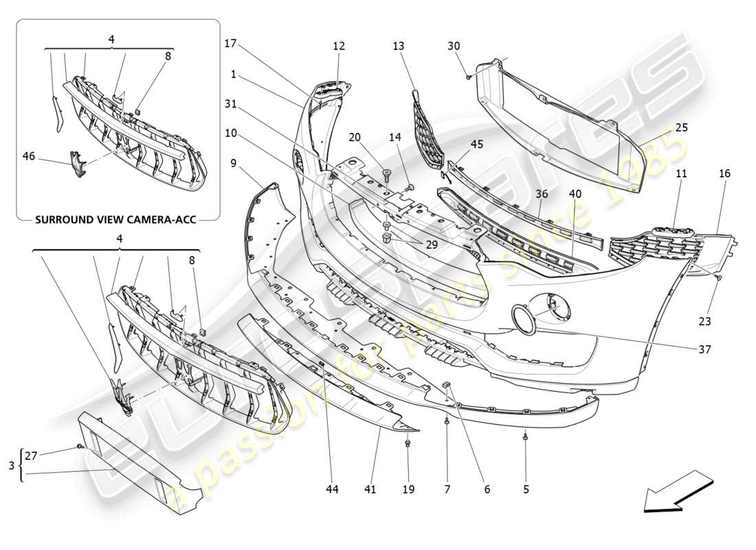 maserati levante zenga (2020) front bumper part diagram