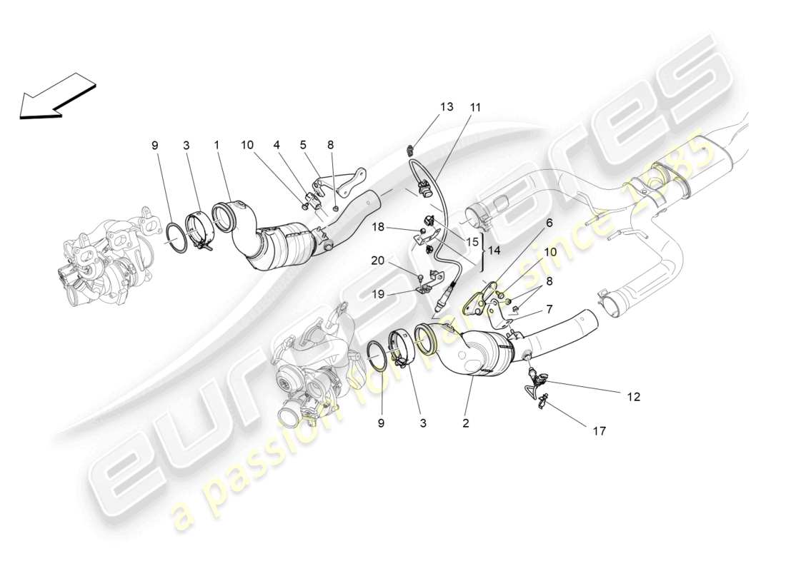 maserati levante zenga (2020) pre-catalytic converters and catalytic converters part diagram