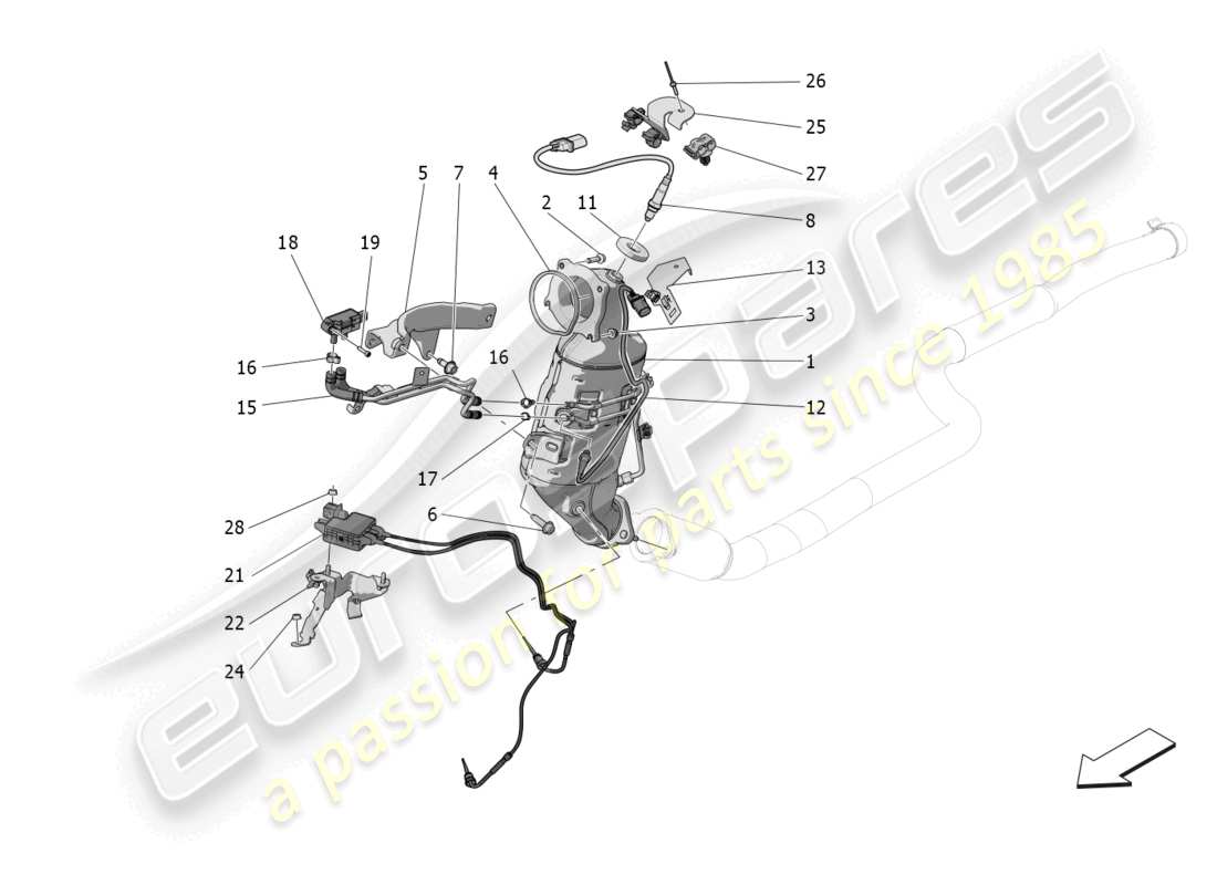 maserati grecale gt (2023) pre-catalytic converters and catalytic converters parts diagram