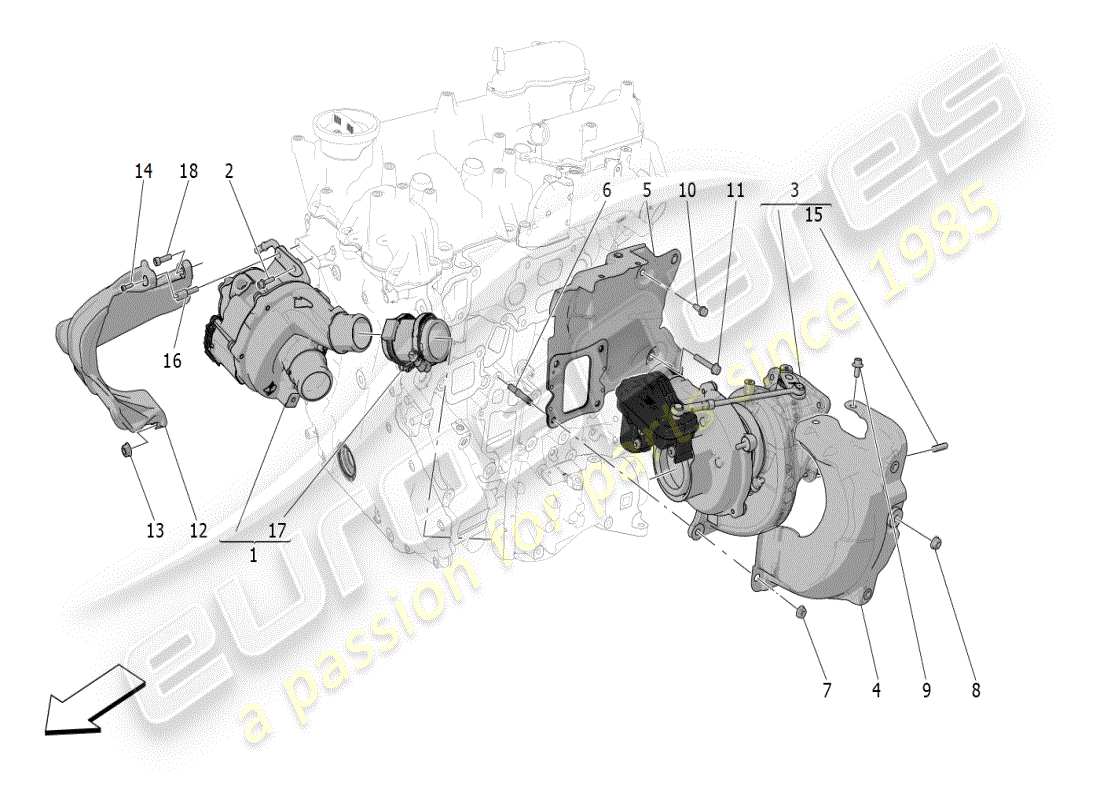 maserati grecale modena (2023) turbocharging system: equipments part diagram