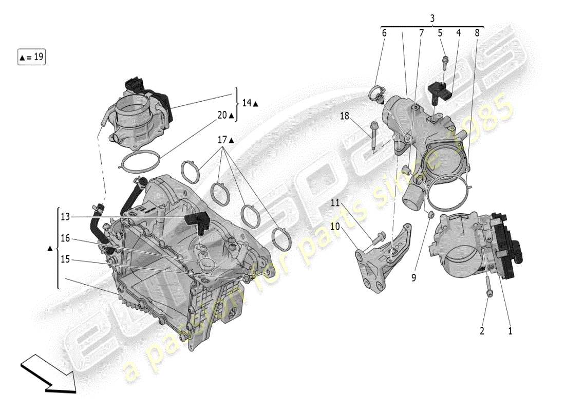 maserati grecale modena (2023) intake manifold and throttle body part diagram