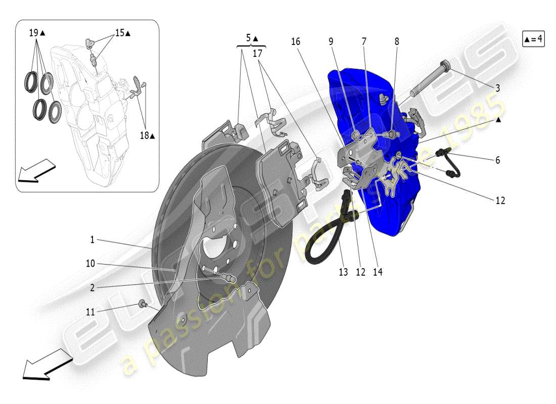 maserati grecale modena (2023) braking devices on front wheels part diagram